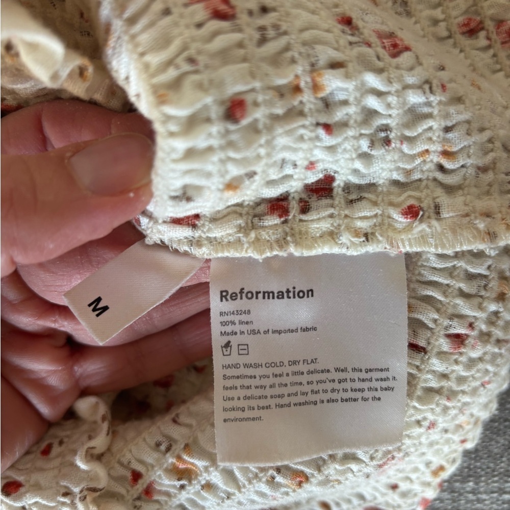 Reformation 100% Linen Floral Smocked Puff Bodice Cottagecore Milkmaid M - Picture 8 of 8